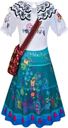 Vista 4 de Vestido disfraz de Mirabel de la película Encanto para niñas vestido de princesa para fiestas de Halloween Navidad cosplay y elegantes fiestas