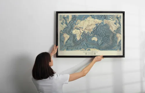 Vista 8 de Suelos oceánicos mundiales y alivio de la tierra 1976 - Impresión de mapas topográficos históricos - 24 x 16 pulgadas