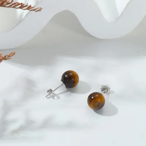 Vista 22 de Natural Stone Stud Earrings for Women 8mm Sterling Silver Genuine Gemstone Earrings Handmade Sterling Silver Crystal Stud Earrings for Women