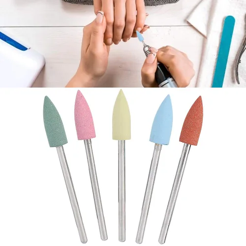 Vista 6 de Juego de 5 brocas para uñas, brocas para uñas, manicura de goma, pedicura, accesorio de rebabas para esmalte de uñas, uñas de gel acrílico, manicura