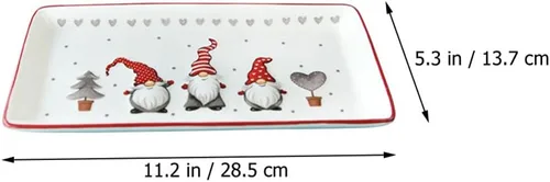 Vista 6 de Platos rectangulares de porcelana para servir gnomos de Navidad para servir ensalada, pasta, queso, aperitivo, jamón, apto para lavavajillas