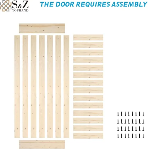Vista 3 de S&Z TOPHAND® Puerta de granero de 20 pulgadas x 84 pulgadas con kit de herramientas correderas de 4 pies, estilo moderno sin terminar/madera