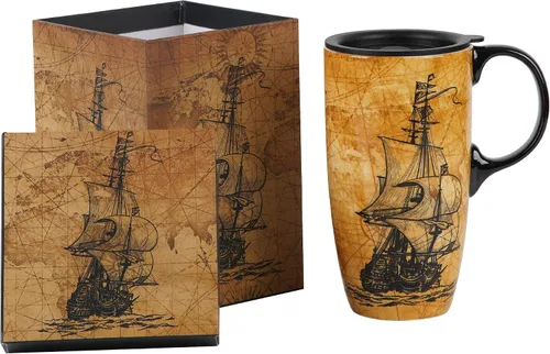 Vista 10 de Topadorn Taza de Café de Cerámica Taza de Viaje Regalo con Tapa de 17 onzas, Taza de Té Alta de Porcelana con Asa para el Hogar y la Oficina, Taza