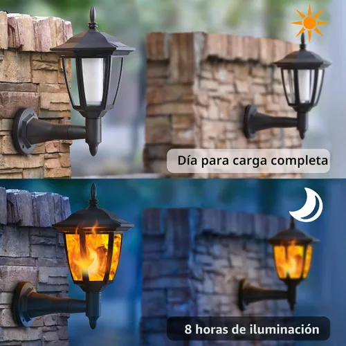 Vista 3 de Dynaming - Paquete de 2 linternas de llama solar de pared para exteriores, luces de pared montadas en la pared con energía solar, luces LED de llama