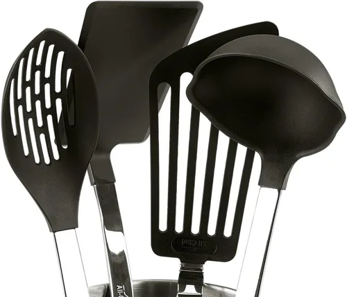 Vista 3 de All-Clad Specialty - Juego de herramientas de cocina de acero inoxidable con cabeza de nailon, 4 piezas con herramientas de cocina Caddy
