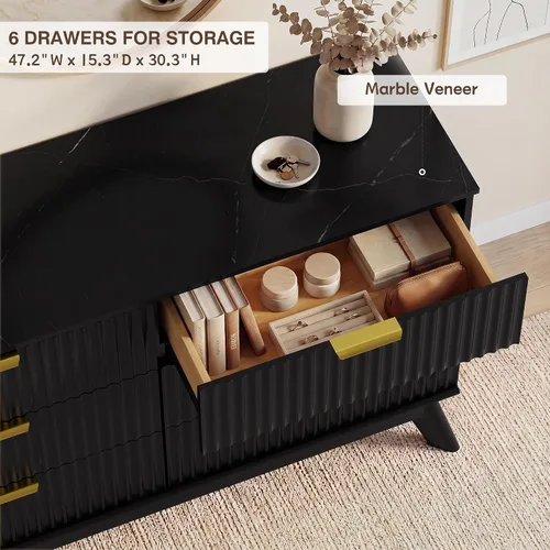 Vista 3 de JUMMICO Cómoda acanalada negra para dormitorio, 47.2 pulgadas de ancho