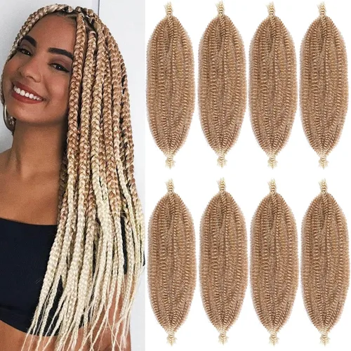 Vista 65 de Cabello de Envoltura Pre-Esponjado de 8 Pulgadas, 3 Paquetes, Cabello Afro Twist Pre-Separado Elástico para Locs, Cabello Afro Twist Negro Natural
