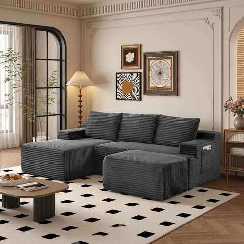 Vista 49 de Sofás seccionales de 105" para sala de estar, sofá cloud con forma de L tapizado, sofás modulares sin estructura rígida, sofá seccional moderno