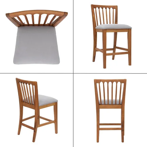 Vista 9 de chairus Juego de 2 taburetes de bar de 25 pulgadas de altura de mostrador, taburetes tapizados de felpilla con respaldo de listones de husillo