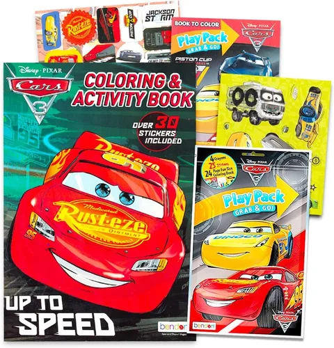 Vista 3 de Disney Cars - Libro para colorear con calcomanías (Set de actividades de colorear con Lightning McQueen) (Azul)