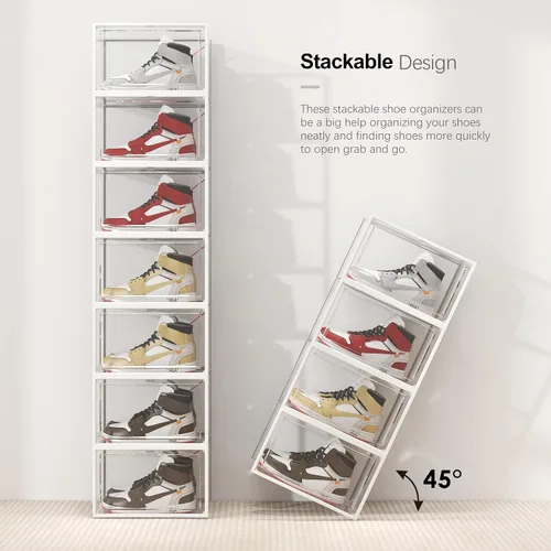 Vista 4 de SEE SPRING Paquete de 6 cajas de almacenamiento de zapatos, organizador de zapatos apilable de plástico transparente para armario, contenedores