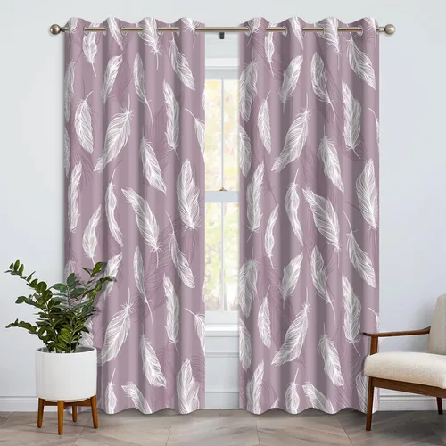 Vista 18 de Cortinas opacas bohemias para dormitorio, cortinas modernas de mediados de siglo color azul, cortinas térmicas con ojales para oscurecer