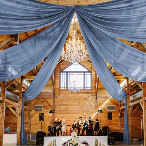 Vista 30 de 6 paneles de cortinas de techo azul bebé para boda, cortinas de techo de 5 pies x 10 pies, tela de drapeado para arco de boda, cortinas