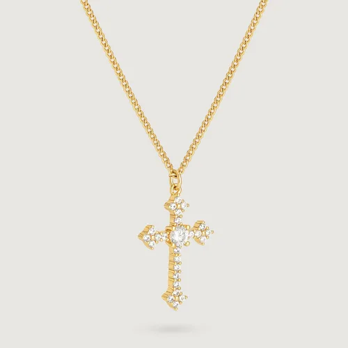 Vista 5 de Collar de cruz para mujer, chapado en oro de 14 quilates, circonita cúbica, collar con colgante de cruz hecho a mano, joyería cristiana para todos