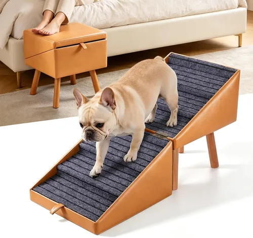 Vista 11 de Escaleras plegables para perros pequeños y otomana de piel sintética Verde oliva
