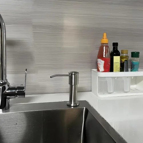 Vista 2 de Dispensador de jabón para platos para fregadero de cocina (pulido), bomba dispensadora de jabón para platos de acero inoxidable con kit de tubo