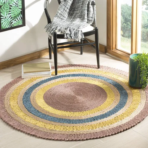 Vista 6 de SAFAVIEH Alfombra redonda de fibra natural NF201C de 3 pies, redonda, azul, multicolor, hecha a mano con encanto bohemio y de yute