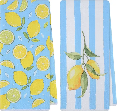 Vista 9 de SINLAND Microfiber Garden Leaf Print Kitchen Tea Towels 16x24 Inch 2 Pack Leaf X 2