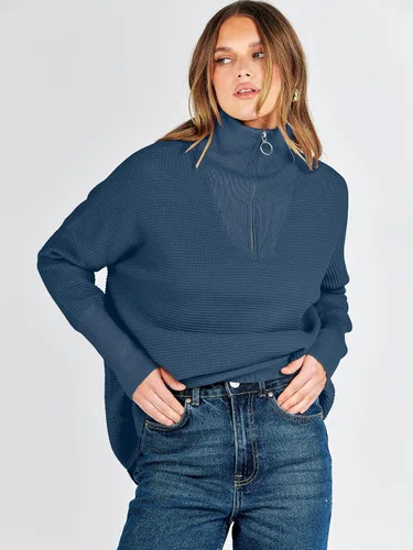 Vista 8 de ANRABESS Suéter de punto acanalado holgado de gran tamaño con cremallera de un cuarto para mujer, ropa de moda de otoño 2025