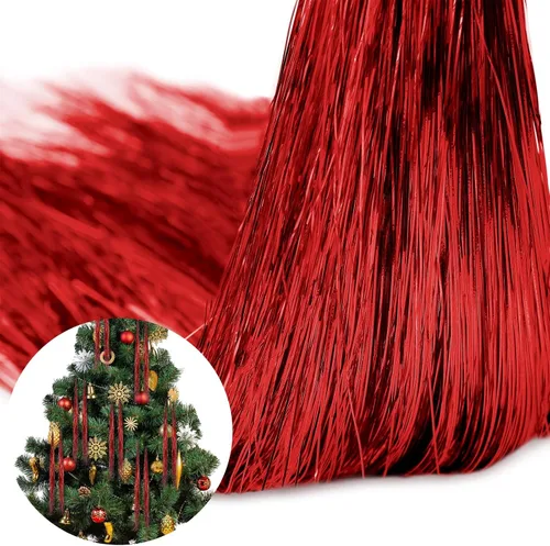 Vista 8 de MTLEE 3000 hebras de decoración para árbol de Navidad, guirnalda de oropel iridiscente, carámbanos de flecos de papel de aluminio para Navidad Dorado