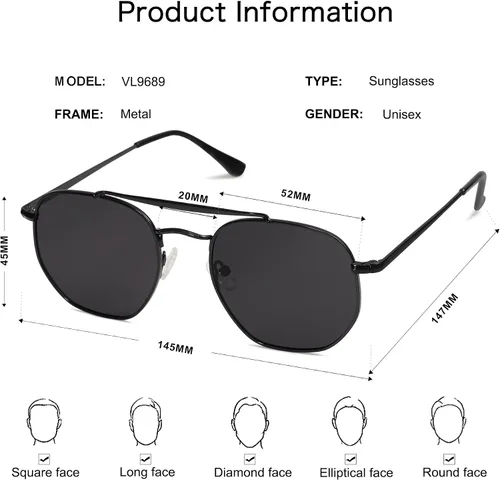Vista 4 de VANLINKER Gafas de sol polarizadas retro para mujeres y hombres, sombras vintage UV400 polígono espejo lente VL9689