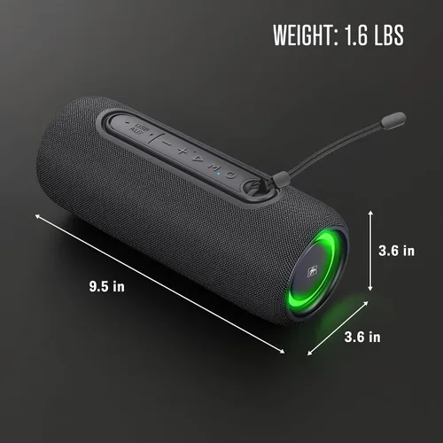 Vista 7 de Fisher Altavoces Bluetooth portátiles IPX5 impermeable altavoz, 14 W de potencia máxima estéreo Bluetooth altavoz, luces RGB, TWS, BT 5.3, micrófono