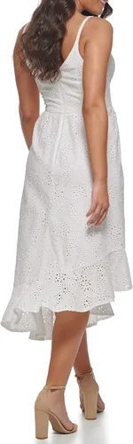 Vista 4 de GUESS Vestido midi contemporáneo asimétrico de algodón con ojales para mujer