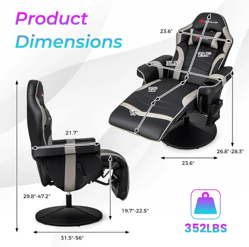 Vista 3 de Goplus - Silla gamer con masaje, altura ajustable, para videojuegos, con reposapiés retráctil, soporte para tazas, reposacabezas, silla giratoria