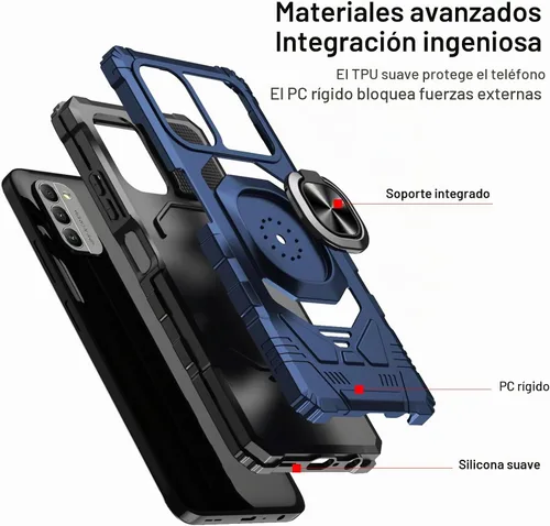 Vista 3 de Funda protectora para Nokia G310 5G con protector de pantalla de vidrio templado, grado militar, resistente a prueba de golpes, con soporte de Azul