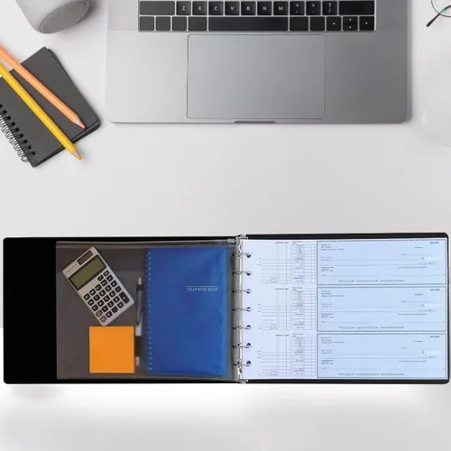 Vista 4 de Office Werks - Carpeta prémium de 7 anillos para cheques comerciales, capacidad de 600 cheques para hojas de 9 x 13 pulgadas, elegante funda