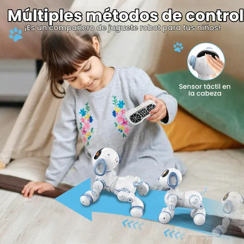 Vista 5 de Perro robot, perro a control remoto para niños con detección táctil de cabeza y función de música, robot interactivo programable, divertido juguete