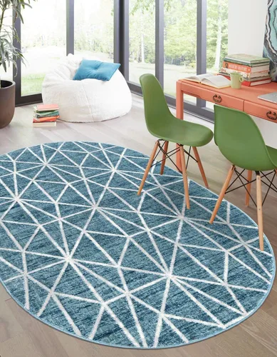 Vista 30 de Unique Loom Matrix Trellis Collection - Alfombra geométrica (2 pies x 6 pies 1 pulgada, azul/azul claro)