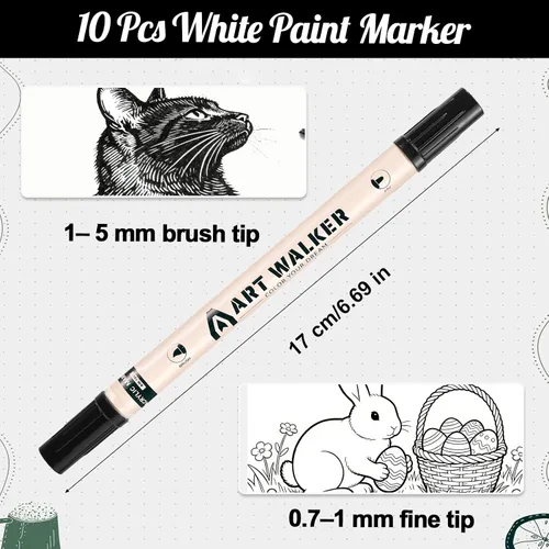 Vista 2 de Thboxes Paquete de 10 marcadores de pintura negra, bolígrafo de pintura acrílica de doble punta, punta fina y marcadores de punta de pincel