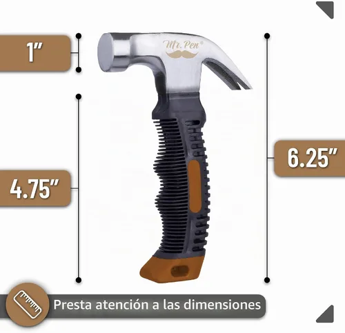 Vista 2 de Mr. Pen - Martillo de camping de 8 onzas color marrón - Martillo de uñas, pequeño y ancho, con punta de clavo, magnético, pequeño martillo de uñas