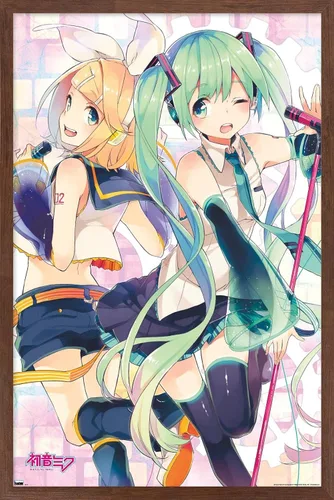 Vista 16 de Trends International Hatsune Miku - Póster de pared dúo, 22.4 pulgadas de largo x 14.7 W, versión enmarcada en madera de granero Versión enmarcada