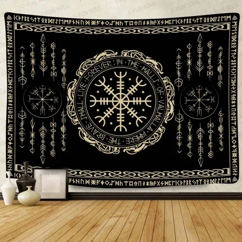 Vista 21 de F-FUN SOUL Tapiz de los vikingos nórdicos, franela suave, 40 x 30 pulgadas, nudo triskele vikingo, runa celta, tapiz de mitología estética