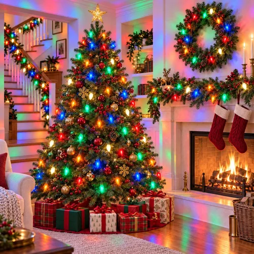 Vista 5 de Paquete de 25 bombillas de repuesto C9 multicolor, bombillas de Navidad C9 de 7 W con base intermedia E17, bombillas incandescentes para luces