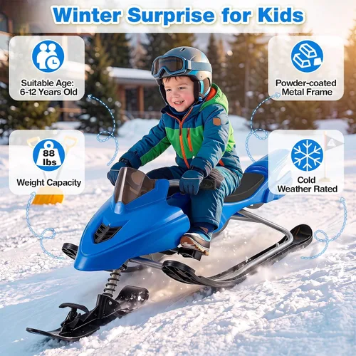 Vista 6 de Goplus Trineo Snow Racer con frenos, mango de dirección, cuerdas de Azul