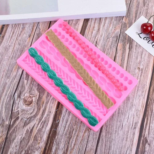 Vista 3 de 3D Pearl Knit Rope Molde de silicona Molde de fondant Molde de pastel Frontera Decoración Moldes Gumpaste Cocina DIY Hornear Decoración Pastel