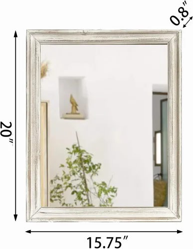 Vista 6 de Espejo de pared con marco de madera de 16 x 20 pulgadas, decoración de espejo de granja blanco rústico, colgante vertical y horizontal, sala