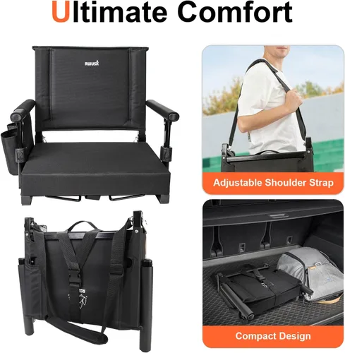 Vista 5 de Asientos acolchados para estadio con respaldo y cojín, silla plegable portátil, asientos plegables para estadio para fútbol, campamento, conciertos