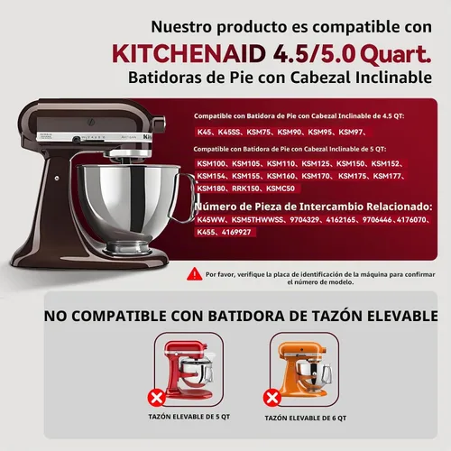 Vista 2 de K45WW 6-Wire Whip Attachment Fits KitchenAid Tilt Head Stand Mixer - Egg Heavy Cream Beater, Cakes Mayonnaise Whisk for Kitchen Aid Mixer Accessory