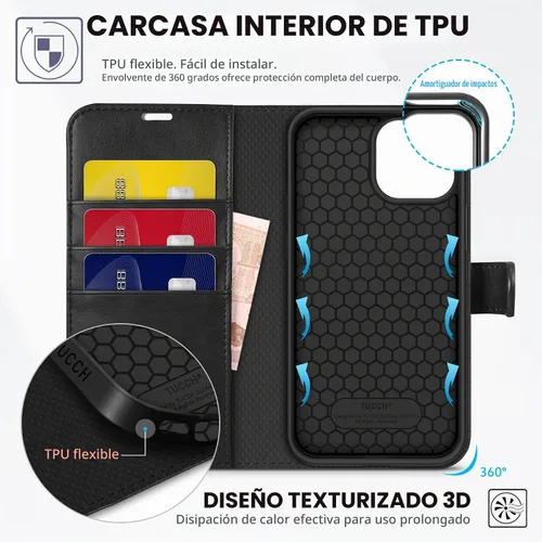 Vista 4 de TUCCH Funda Tipo Billetera para iPhone 13 (6.1") 2021, con Bloqueo RFID, con Soporte para 3 Tarjetas, de Piel Sintética, Tipo Folio