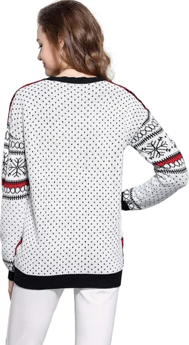 Vista 3 de v28 - Suéter para mujer, diseño de copos de nieve y reno navideño