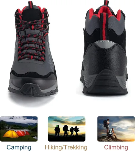 Vista 6 de SILENTCARE Botas de senderismo para hombre impermeables ligeras antideslizantes de tiro medio para exteriores trabajo senderismo montañismo tobillo