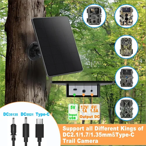Vista 9 de Panel solar de cámara de sendero, mini cargador de batería solar DC 12V/1A 6V/1.5A batería de litio recargable incorporada de 5000 mAh, accesorio