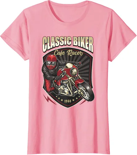 Vista 13 de Camiseta de motocicleta clásica Biker Cafe Racer para hombre, Negro, S