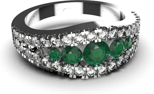 Vista 5 de Anillo de compromiso de diamantes y esmeraldas redondas naturales de oro de 14 quilates