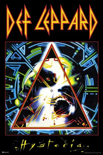Vista 2 de Portada de álbum de Def Leppard Hysteria laminada, mercancía de música heavy metal, póster de banda retro vintage de los 80s, estética, póster