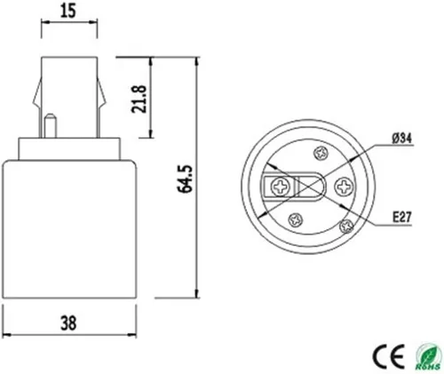 Vista 7 de Adaptador G24d a E26/E27 (no GY24d) Adaptador de enchufe CFL de 2 pines de 0.858 in G24 a E26/E27, convertidor de base de lámpara GX24d a E26/E27